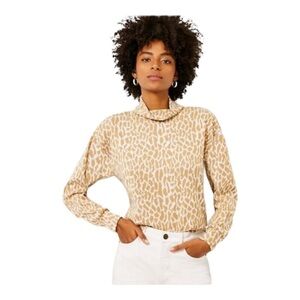 LOFT Neutral Giraffe Print Mock Neck Sweater | Beige Knit Pullover | Size S NWT